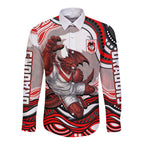 Personalized St George Illawarra Dragons Long Sleeve Button Shirt Aboriginal Dot Art - Dreamtime Rugby Mascot