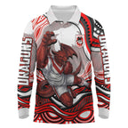 Personalized St George Illawarra Dragons Long Sleeve Polo Shirt Aboriginal Dot Art - Dreamtime Rugby Mascot
