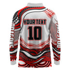Personalized St George Illawarra Dragons Long Sleeve Polo Shirt Aboriginal Dot Art - Dreamtime Rugby Mascot
