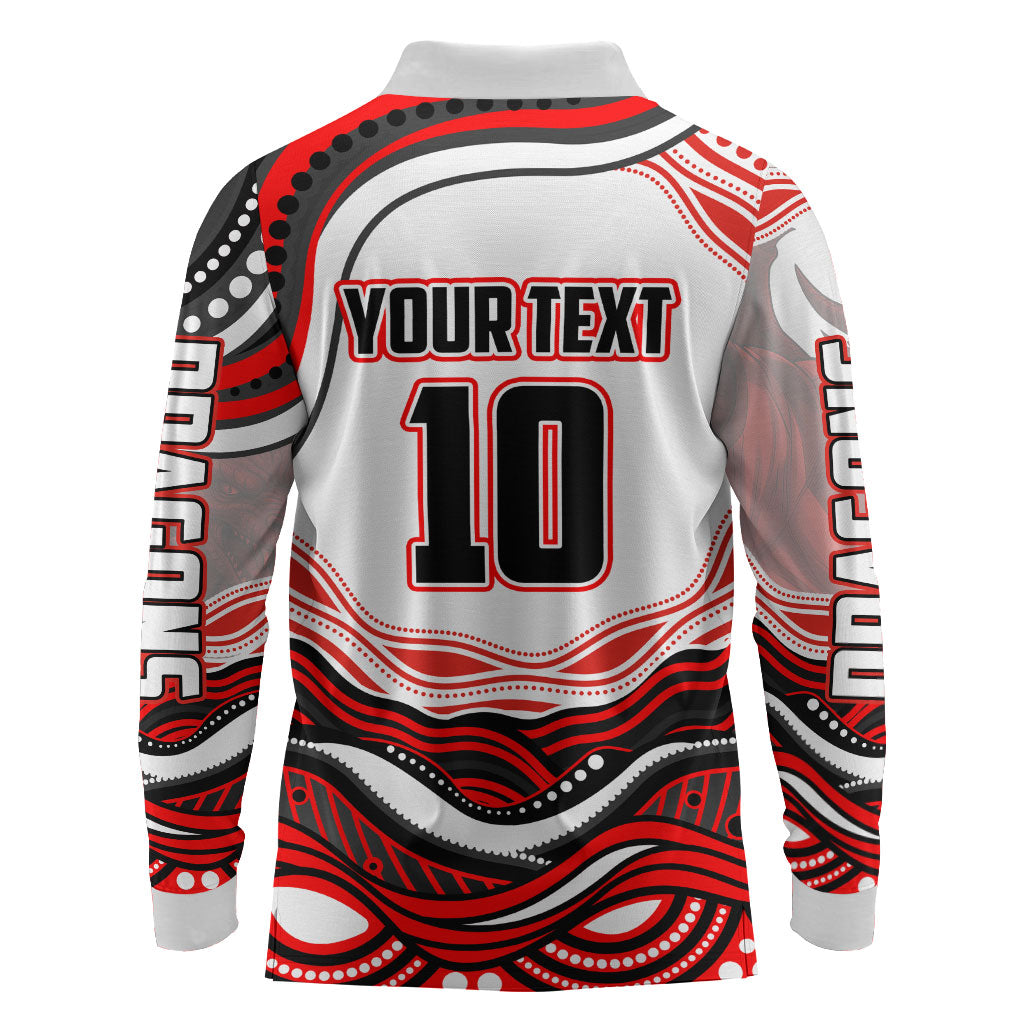 Personalized St George Illawarra Dragons Long Sleeve Polo Shirt Aboriginal Dot Art - Dreamtime Rugby Mascot