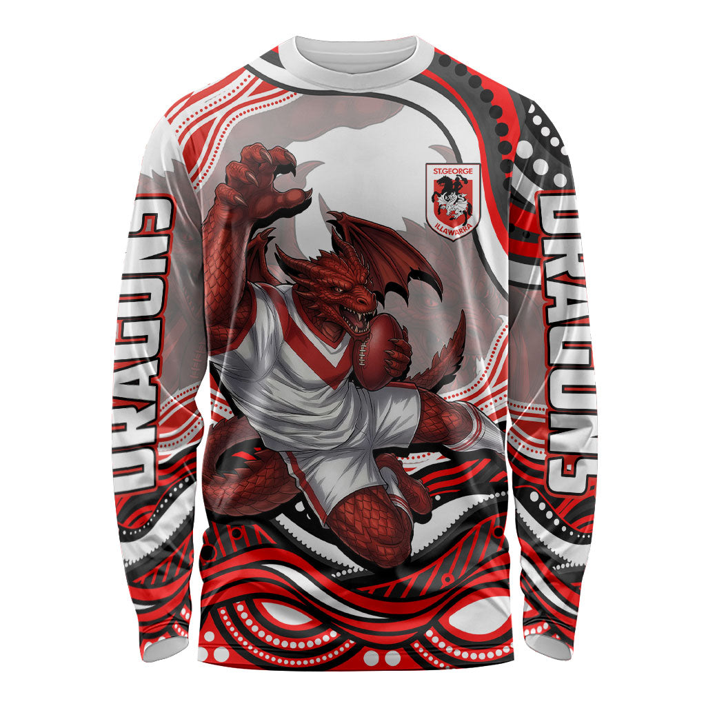 Personalized St George Illawarra Dragons Long Sleeve Shirt Aboriginal Dot Art - Dreamtime Rugby Mascot
