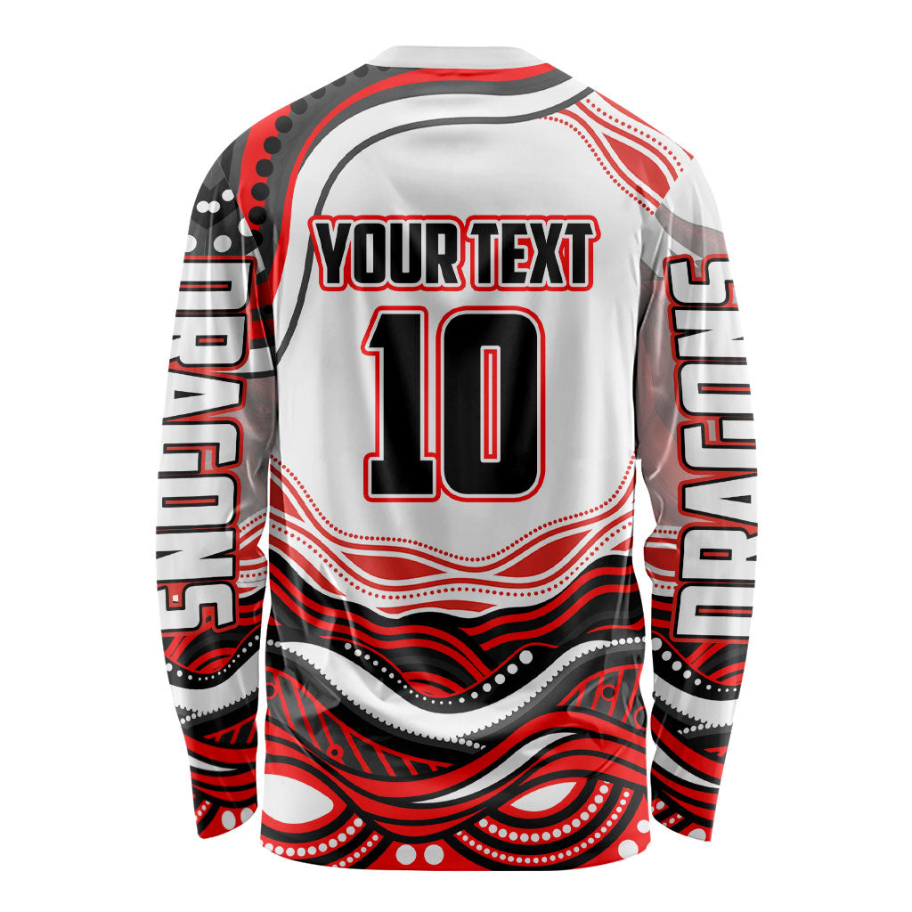 Personalized St George Illawarra Dragons Long Sleeve Shirt Aboriginal Dot Art - Dreamtime Rugby Mascot