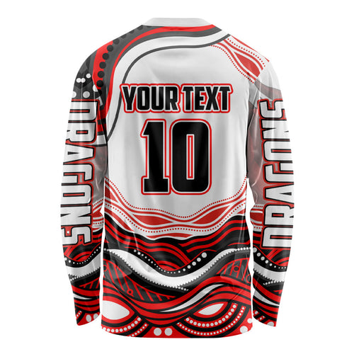 Personalized St George Illawarra Dragons Long Sleeve Shirt Aboriginal Dot Art - Dreamtime Rugby Mascot