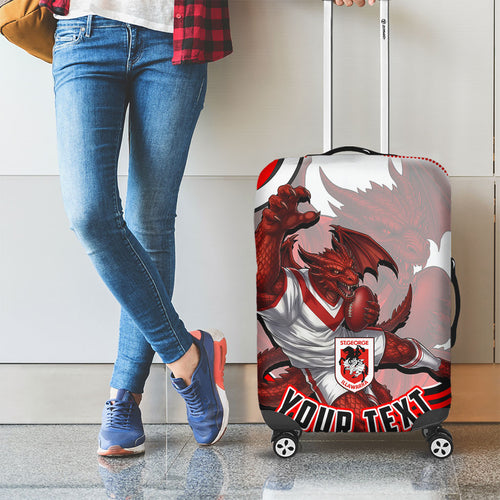 Personalized St George Illawarra Dragons Luggage Cover Aboriginal Dot Art - Dreamtime Rugby Mascot