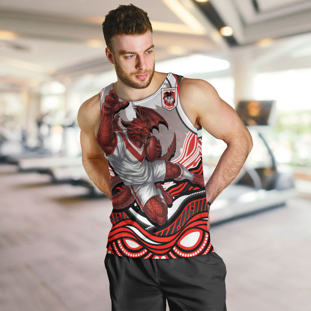 Personalized St George Illawarra Dragons Men Tank Top Aboriginal Dot Art - Dreamtime Rugby Mascot