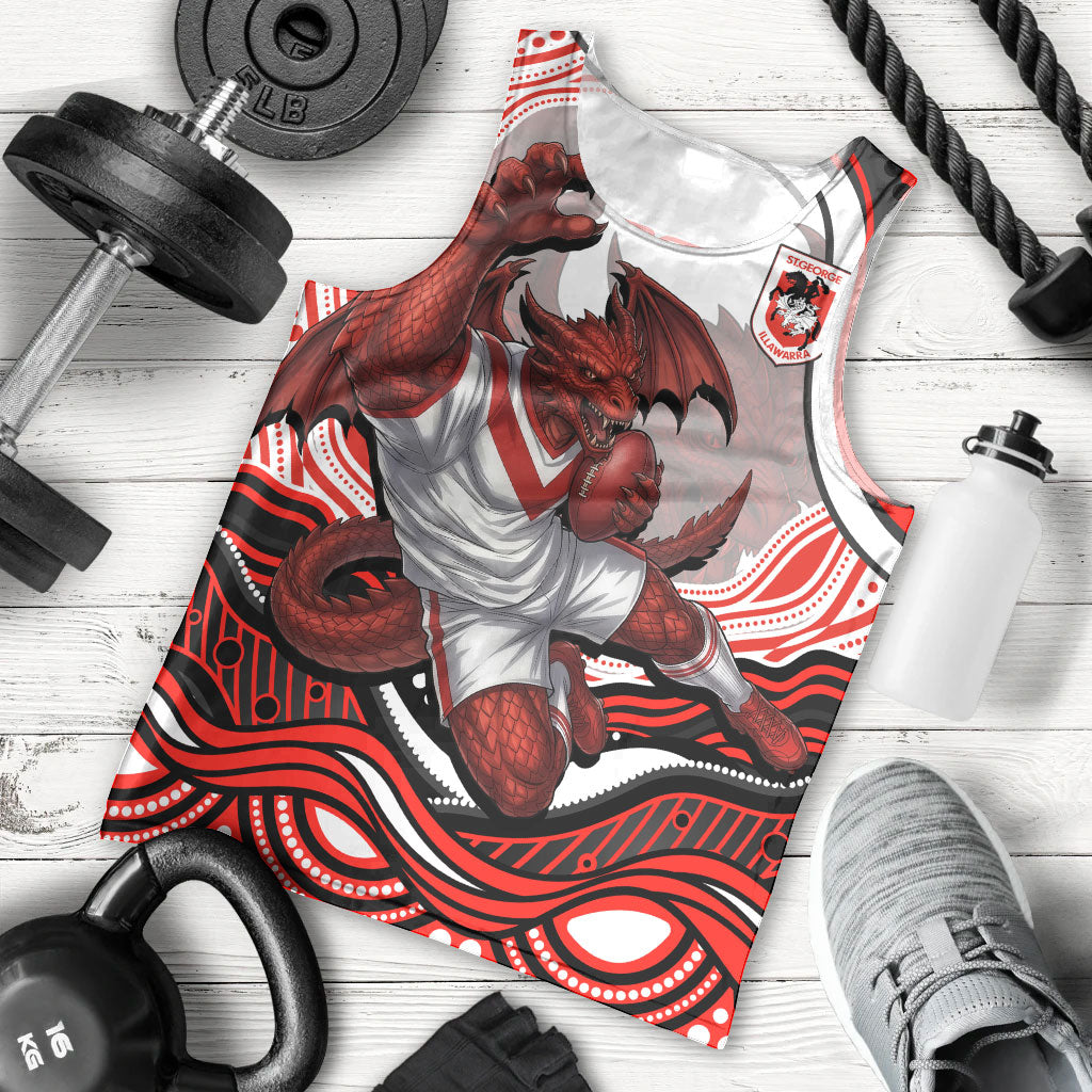 Personalized St George Illawarra Dragons Men Tank Top Aboriginal Dot Art - Dreamtime Rugby Mascot
