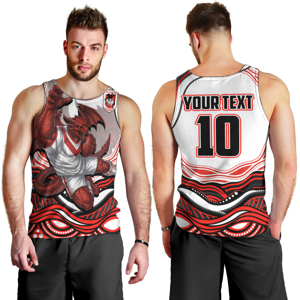 Personalized St George Illawarra Dragons Men Tank Top Aboriginal Dot Art - Dreamtime Rugby Mascot