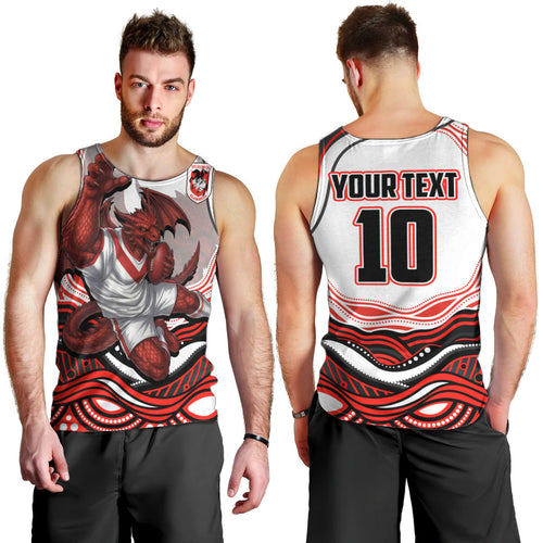 Personalized St George Illawarra Dragons Men Tank Top Aboriginal Dot Art - Dreamtime Rugby Mascot