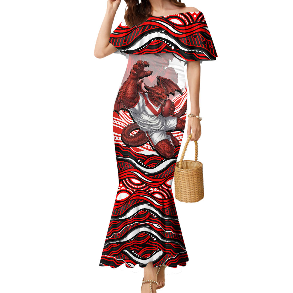 Personalized St George Illawarra Dragons Mermaid Dress Aboriginal Dot Art - Dreamtime Rugby Mascot
