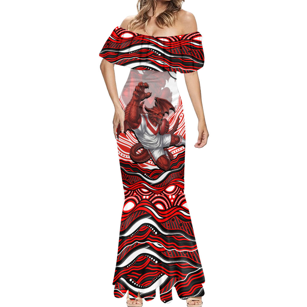 Personalized St George Illawarra Dragons Mermaid Dress Aboriginal Dot Art - Dreamtime Rugby Mascot