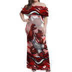 Personalized St George Illawarra Dragons Off Shoulder Maxi Dress Aboriginal Dot Art - Dreamtime Rugby Mascot