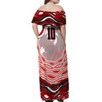 Personalized St George Illawarra Dragons Off Shoulder Maxi Dress Aboriginal Dot Art - Dreamtime Rugby Mascot