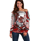 Personalized St George Illawarra Dragons Off Shoulder Sweater Aboriginal Dot Art - Dreamtime Rugby Mascot