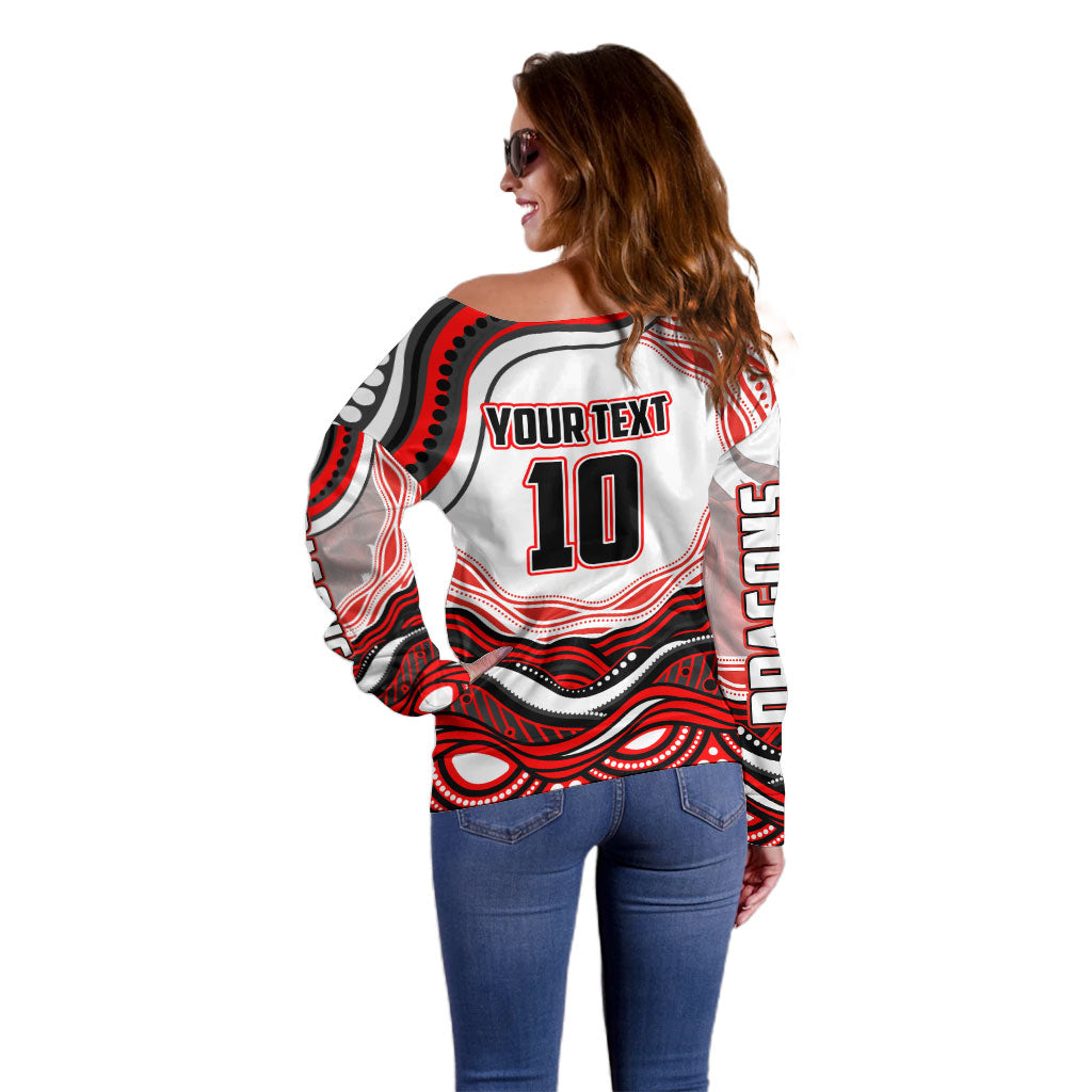 Personalized St George Illawarra Dragons Off Shoulder Sweater Aboriginal Dot Art - Dreamtime Rugby Mascot