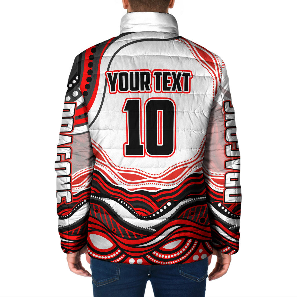 Personalized St George Illawarra Dragons Padded Jacket Aboriginal Dot Art - Dreamtime Rugby Mascot