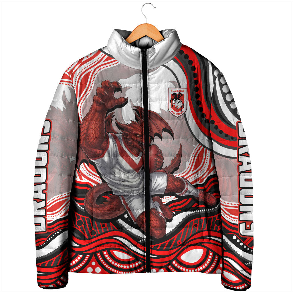 Personalized St George Illawarra Dragons Padded Jacket Aboriginal Dot Art - Dreamtime Rugby Mascot
