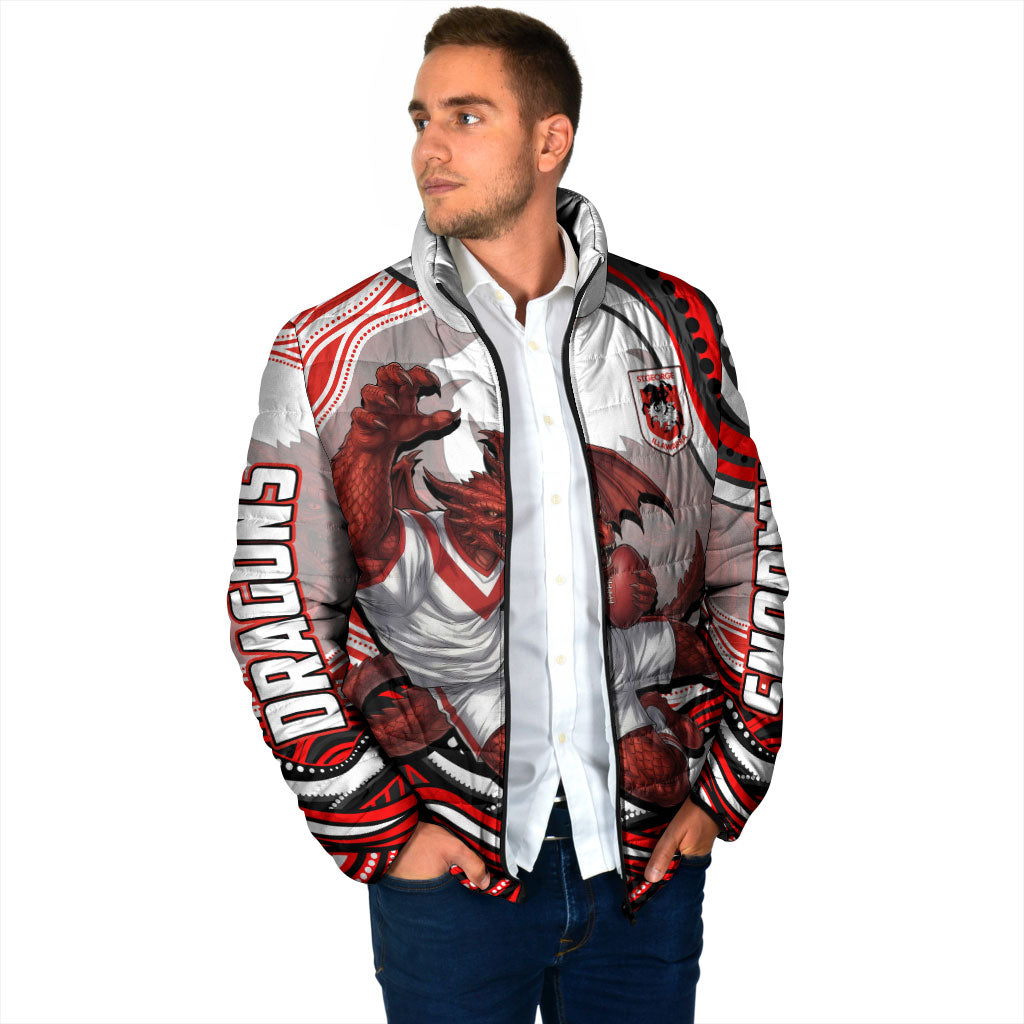 Personalized St George Illawarra Dragons Padded Jacket Aboriginal Dot Art - Dreamtime Rugby Mascot