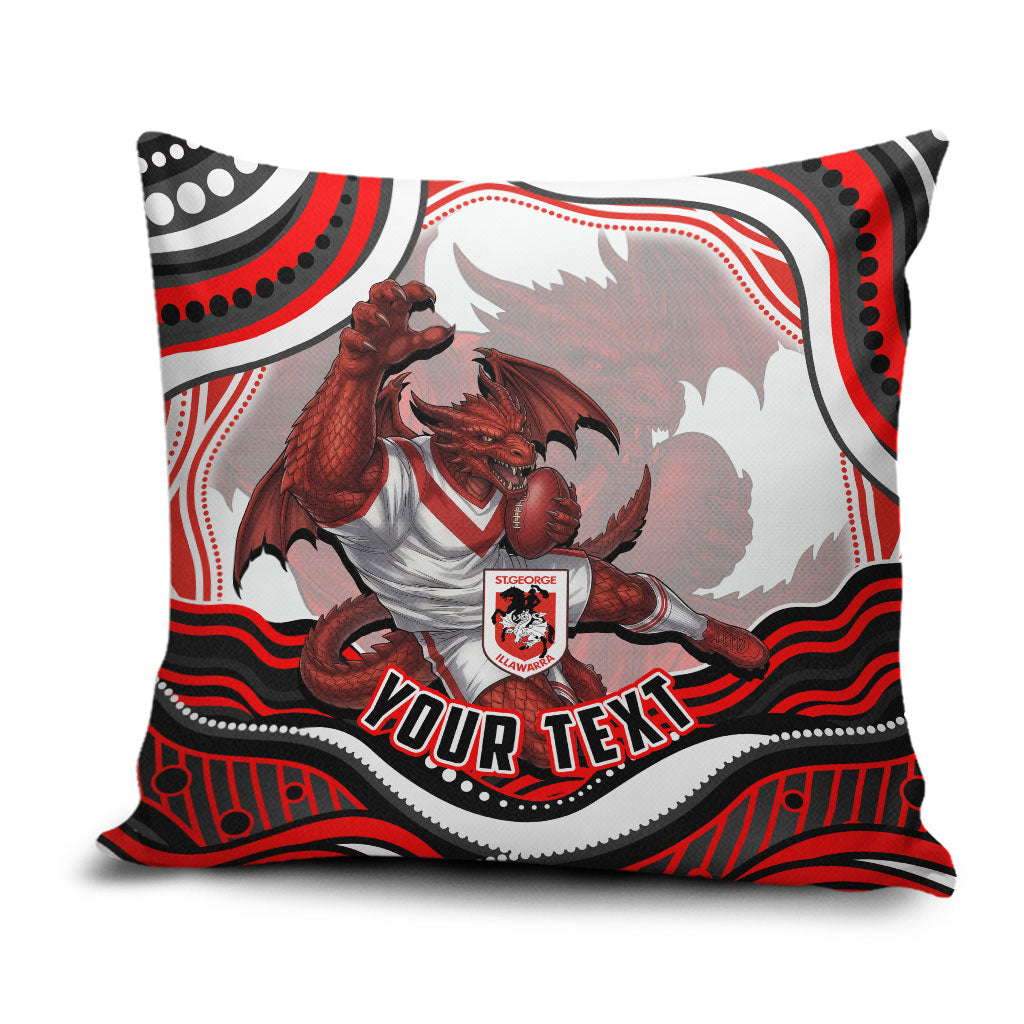 Personalized St George Illawarra Dragons Pillow Cover Aboriginal Dot Art - Dreamtime Rugby Mascot