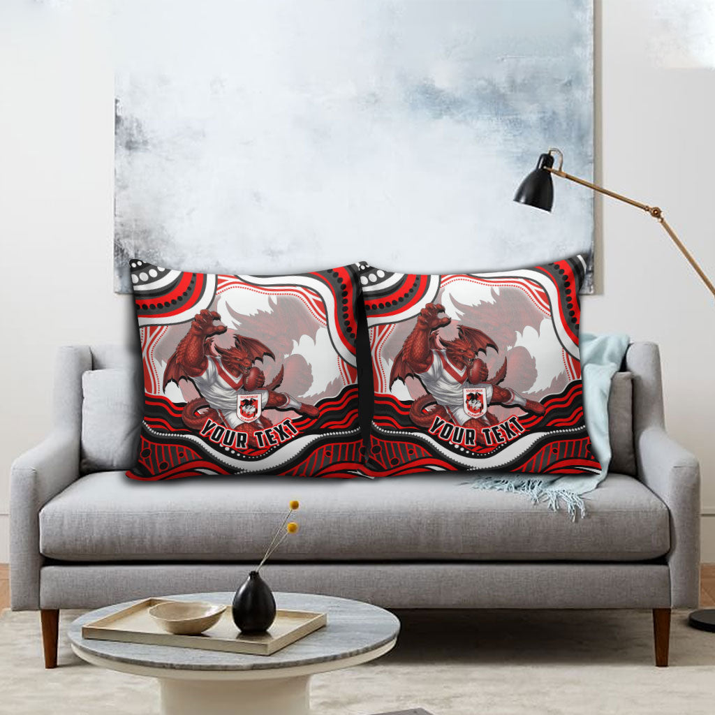 Personalized St George Illawarra Dragons Pillow Cover Aboriginal Dot Art - Dreamtime Rugby Mascot