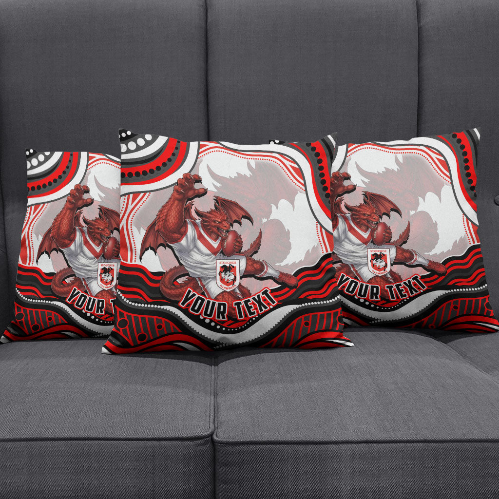 Personalized St George Illawarra Dragons Pillow Cover Aboriginal Dot Art - Dreamtime Rugby Mascot
