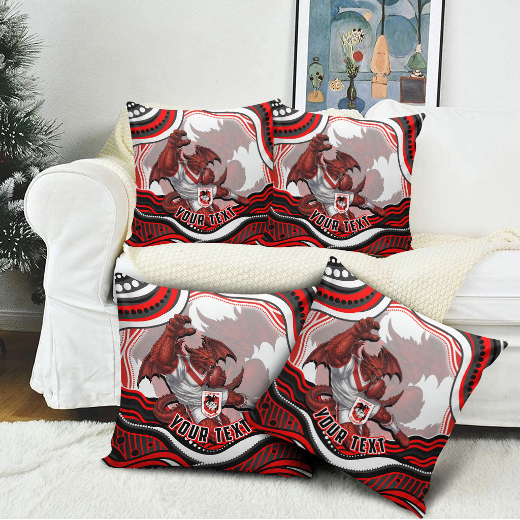 Personalized St George Illawarra Dragons Pillow Cover Aboriginal Dot Art - Dreamtime Rugby Mascot