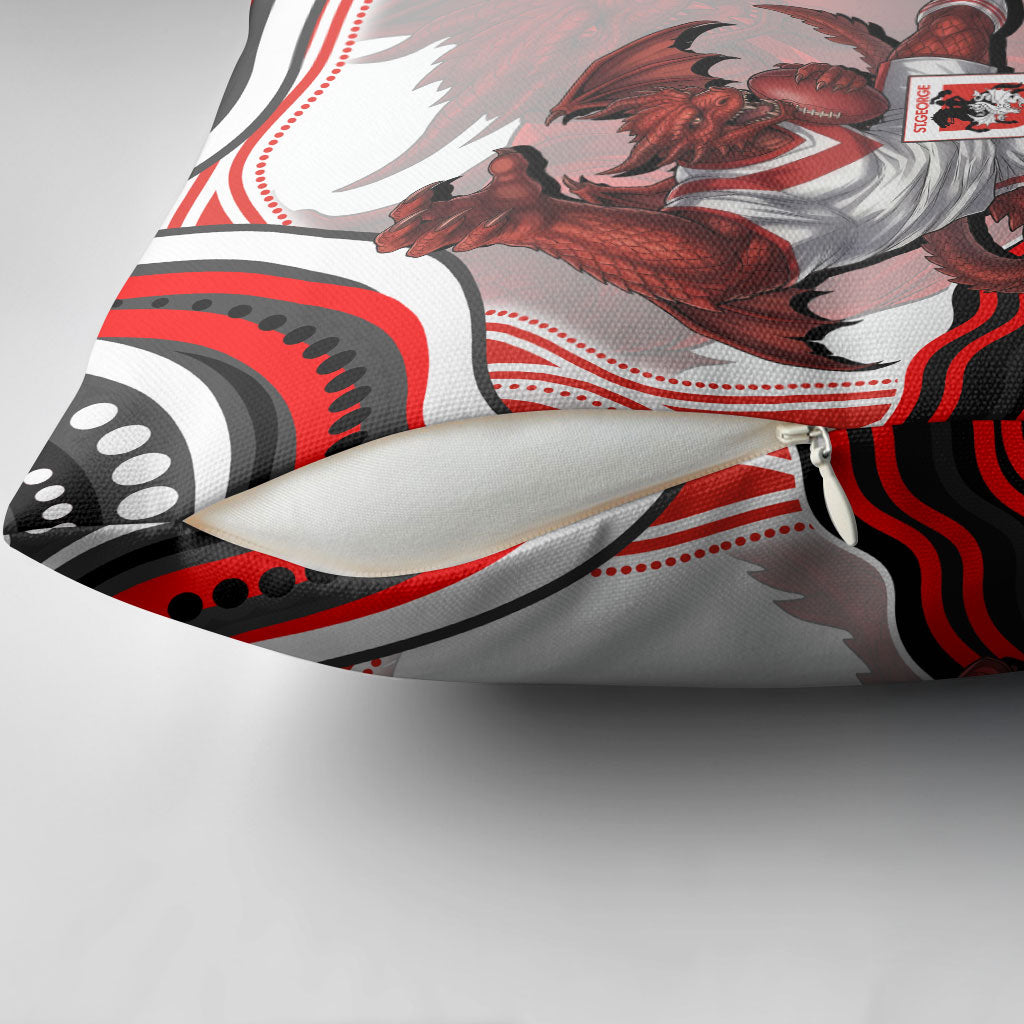 Personalized St George Illawarra Dragons Pillow Cover Aboriginal Dot Art - Dreamtime Rugby Mascot