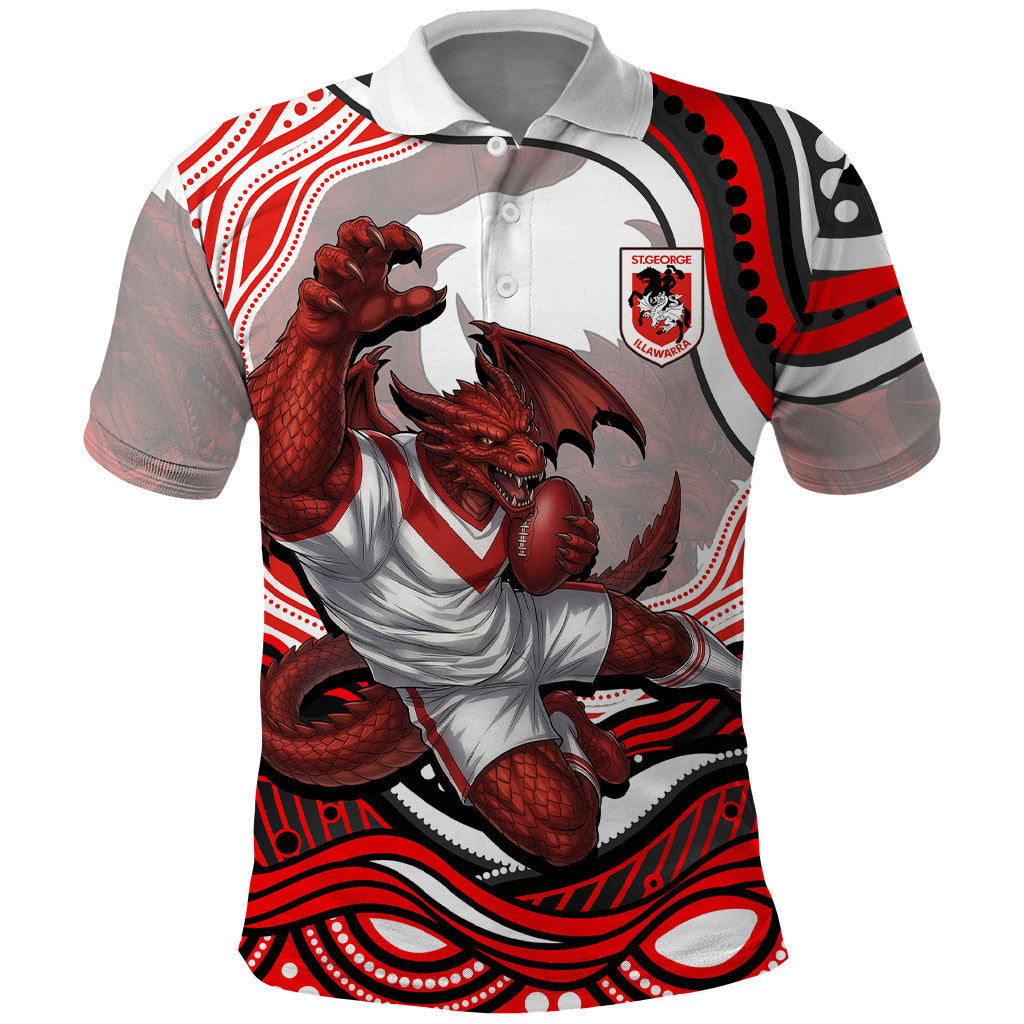 Personalized St George Illawarra Dragons Polo Shirt Aboriginal Dot Art - Dreamtime Rugby Mascot