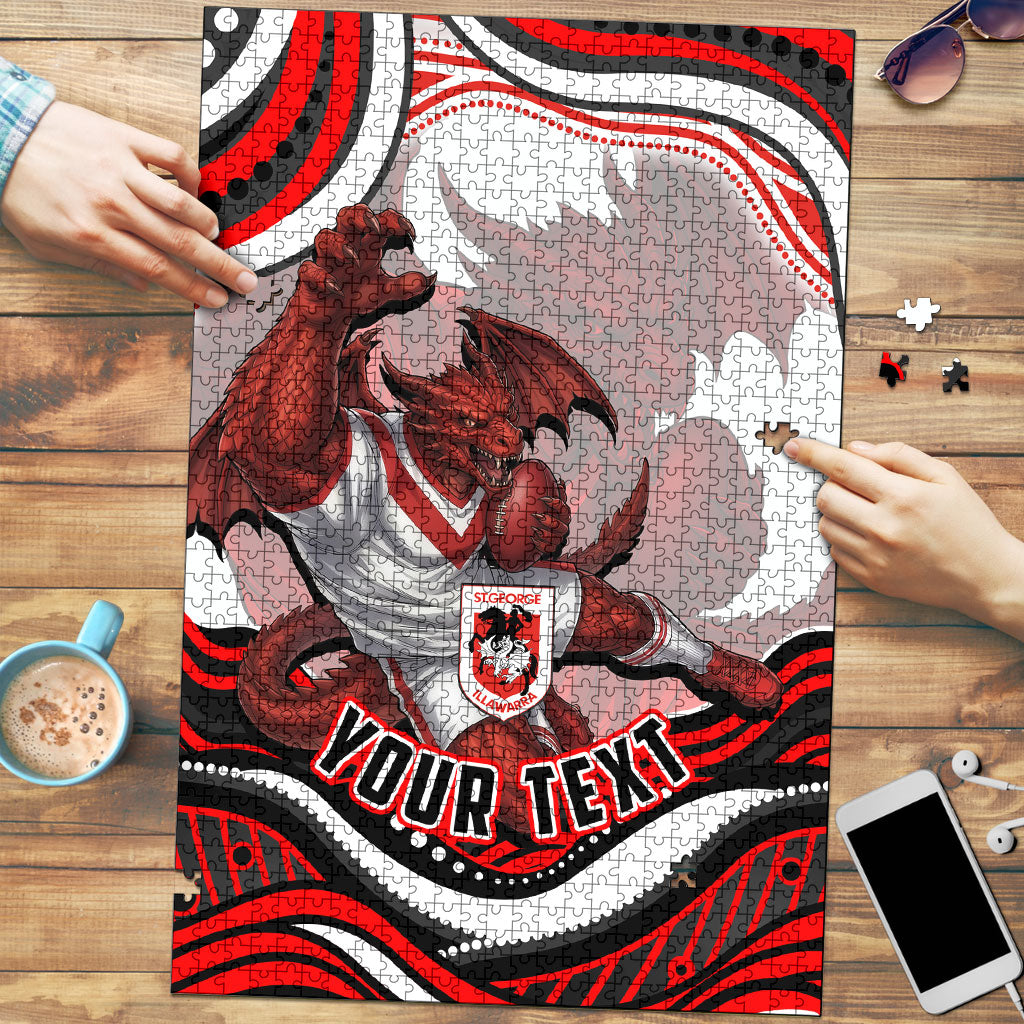 Personalized St George Illawarra Dragons Puzzle Aboriginal Dot Art - Dreamtime Rugby Mascot