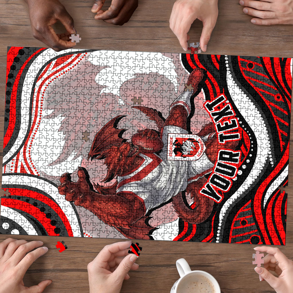 Personalized St George Illawarra Dragons Puzzle Aboriginal Dot Art - Dreamtime Rugby Mascot