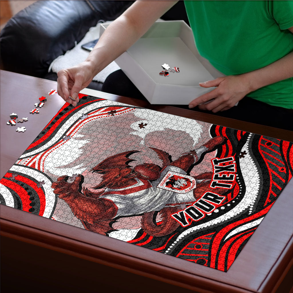 Personalized St George Illawarra Dragons Puzzle Aboriginal Dot Art - Dreamtime Rugby Mascot