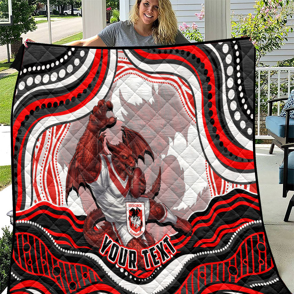 Personalized St George Illawarra Dragons Quilt Aboriginal Dot Art - Dreamtime Rugby Mascot