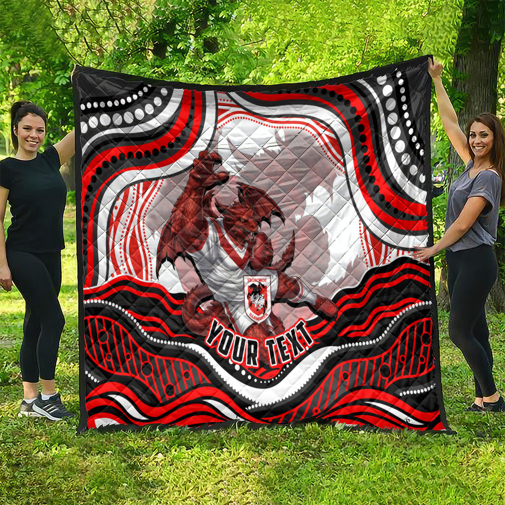 Personalized St George Illawarra Dragons Quilt Aboriginal Dot Art - Dreamtime Rugby Mascot
