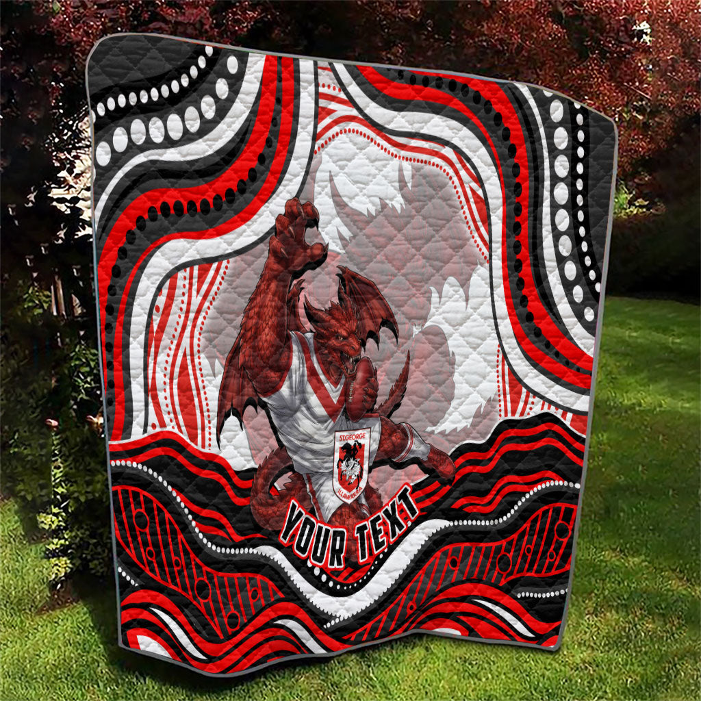 Personalized St George Illawarra Dragons Quilt Aboriginal Dot Art - Dreamtime Rugby Mascot