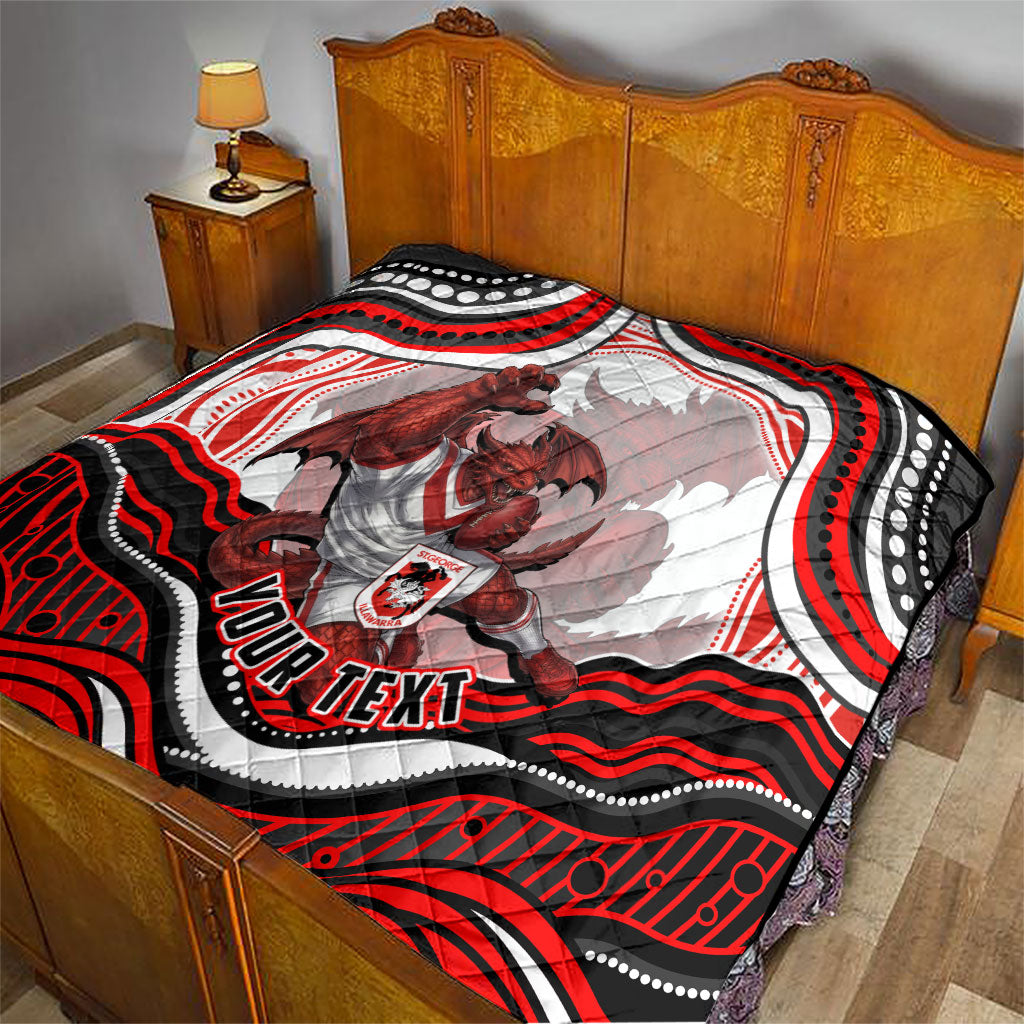 Personalized St George Illawarra Dragons Quilt Aboriginal Dot Art - Dreamtime Rugby Mascot
