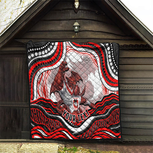 Personalized St George Illawarra Dragons Quilt Aboriginal Dot Art - Dreamtime Rugby Mascot