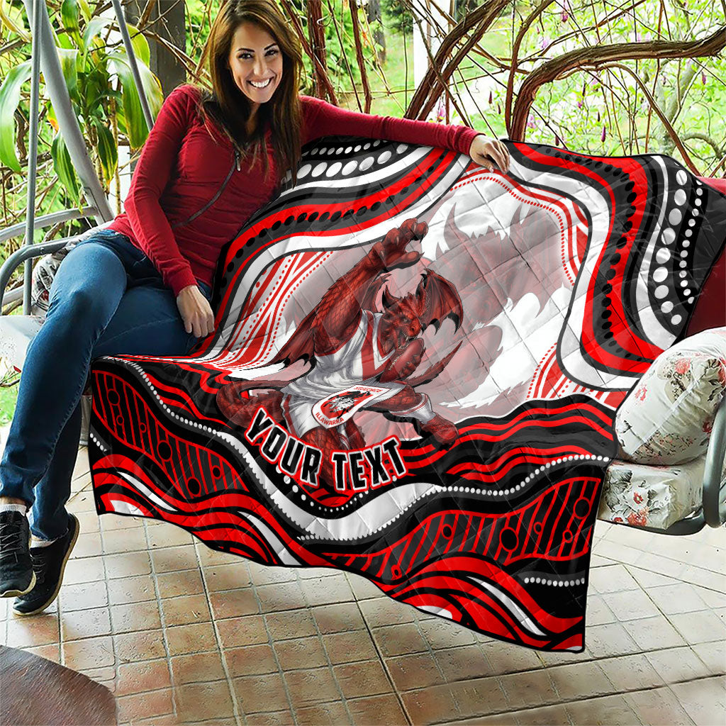 Personalized St George Illawarra Dragons Quilt Aboriginal Dot Art - Dreamtime Rugby Mascot