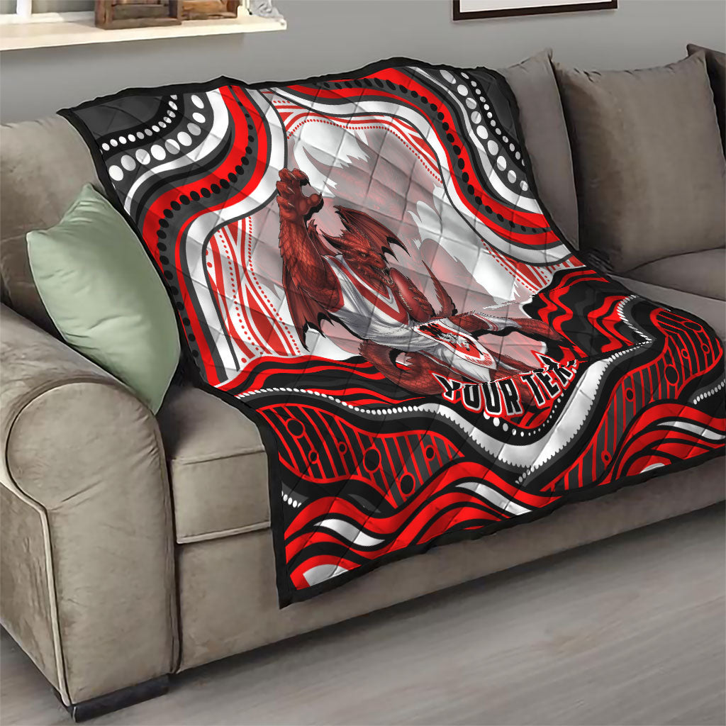 Personalized St George Illawarra Dragons Quilt Aboriginal Dot Art - Dreamtime Rugby Mascot