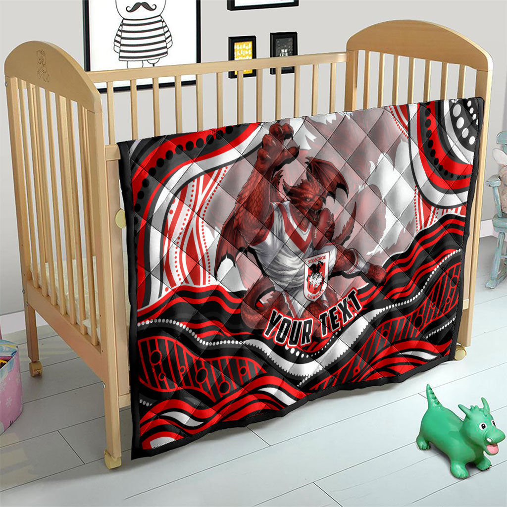 Personalized St George Illawarra Dragons Quilt Aboriginal Dot Art - Dreamtime Rugby Mascot