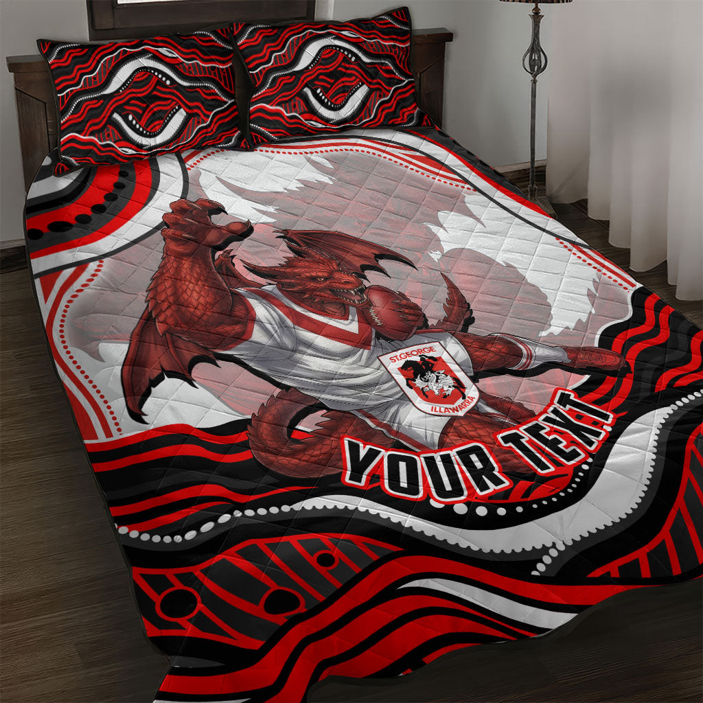 Personalized St George Illawarra Dragons Quilt Bed Set Aboriginal Dot Art - Dreamtime Rugby Mascot