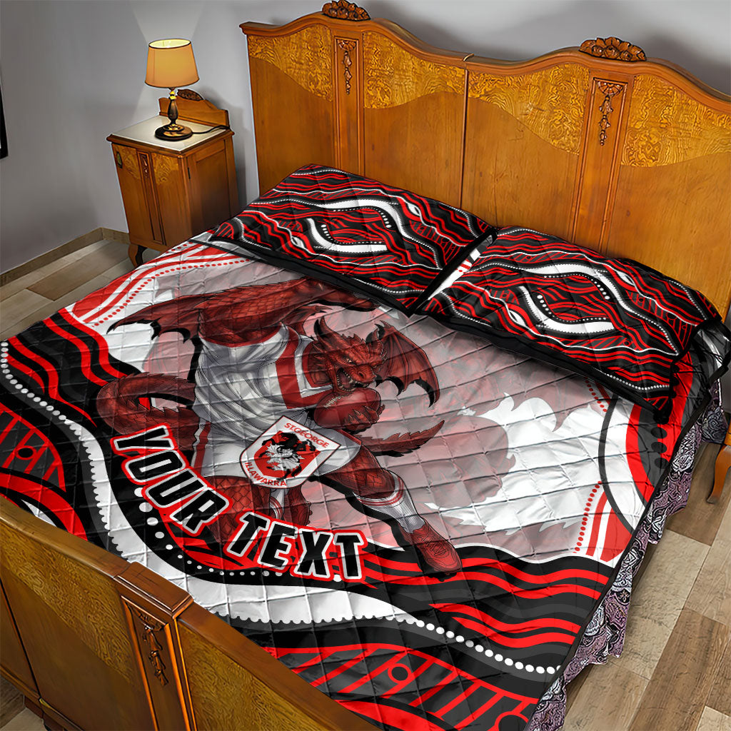 Personalized St George Illawarra Dragons Quilt Bed Set Aboriginal Dot Art - Dreamtime Rugby Mascot