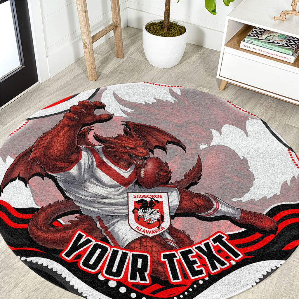 Personalized St George Illawarra Dragons Round Carpet Aboriginal Dot Art - Dreamtime Rugby Mascot