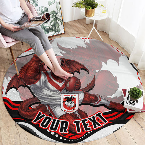 Personalized St George Illawarra Dragons Round Carpet Aboriginal Dot Art - Dreamtime Rugby Mascot