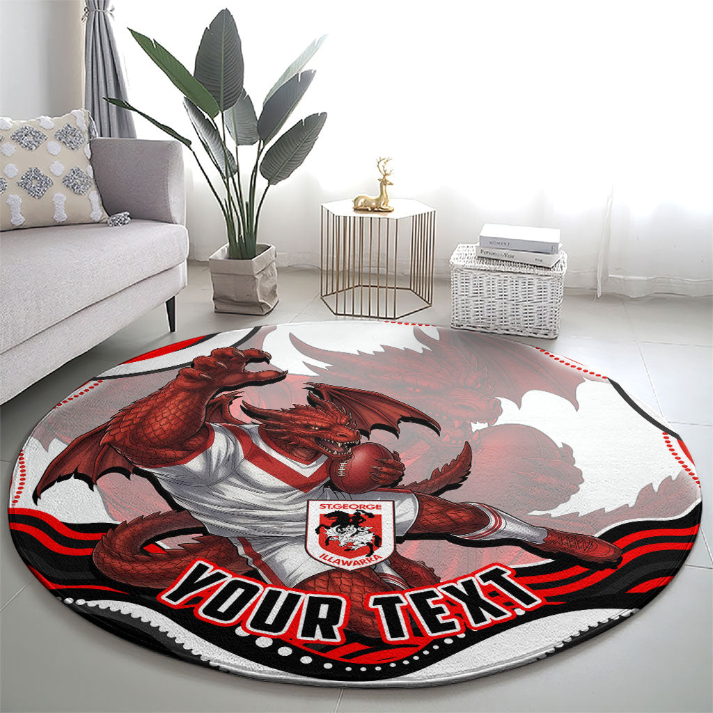 Personalized St George Illawarra Dragons Round Carpet Aboriginal Dot Art - Dreamtime Rugby Mascot