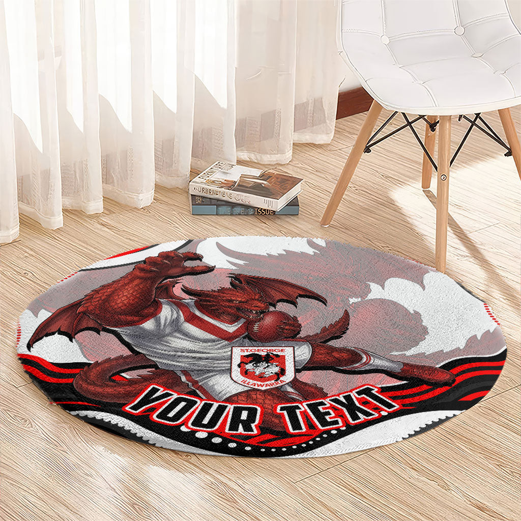 Personalized St George Illawarra Dragons Round Carpet Aboriginal Dot Art - Dreamtime Rugby Mascot