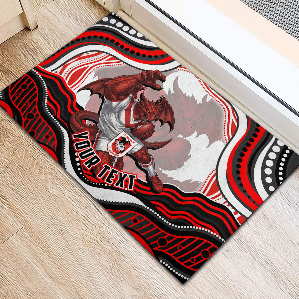 Personalized St George Illawarra Dragons Rubber Doormat Aboriginal Dot Art - Dreamtime Rugby Mascot
