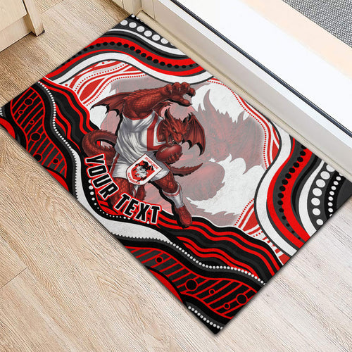 Personalized St George Illawarra Dragons Rubber Doormat Aboriginal Dot Art - Dreamtime Rugby Mascot