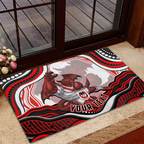 Personalized St George Illawarra Dragons Rubber Doormat Aboriginal Dot Art - Dreamtime Rugby Mascot