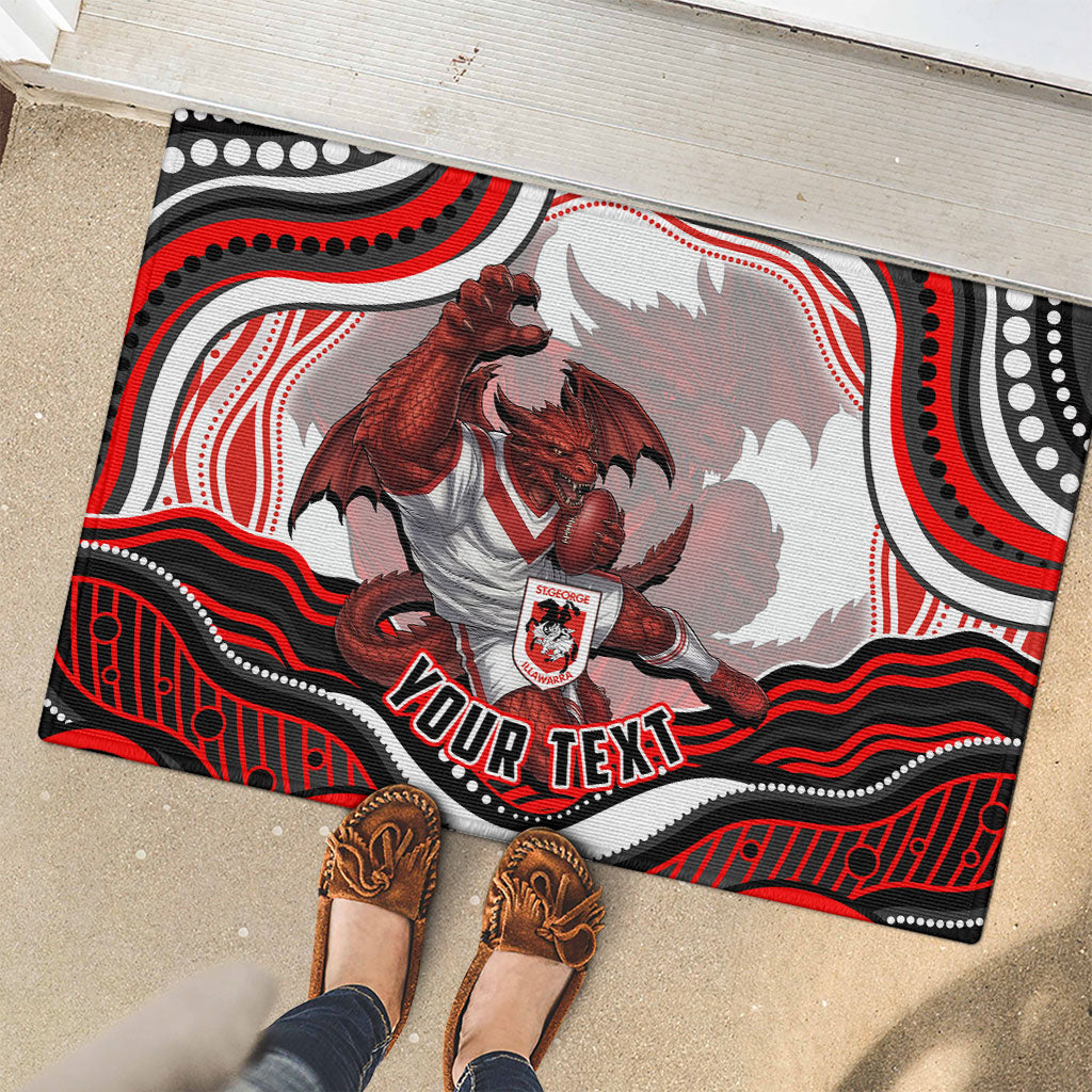 Personalized St George Illawarra Dragons Rubber Doormat Aboriginal Dot Art - Dreamtime Rugby Mascot