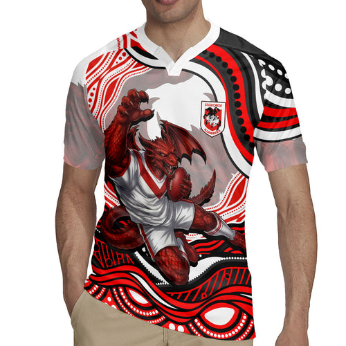 Personalized St George Illawarra Dragons Rugby Jersey Aboriginal Dot Art - Dreamtime Rugby Mascot