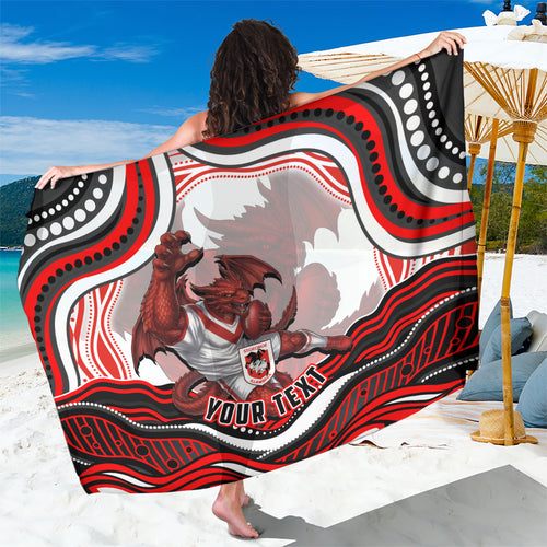 Personalized St George Illawarra Dragons Sarong Aboriginal Dot Art - Dreamtime Rugby Mascot